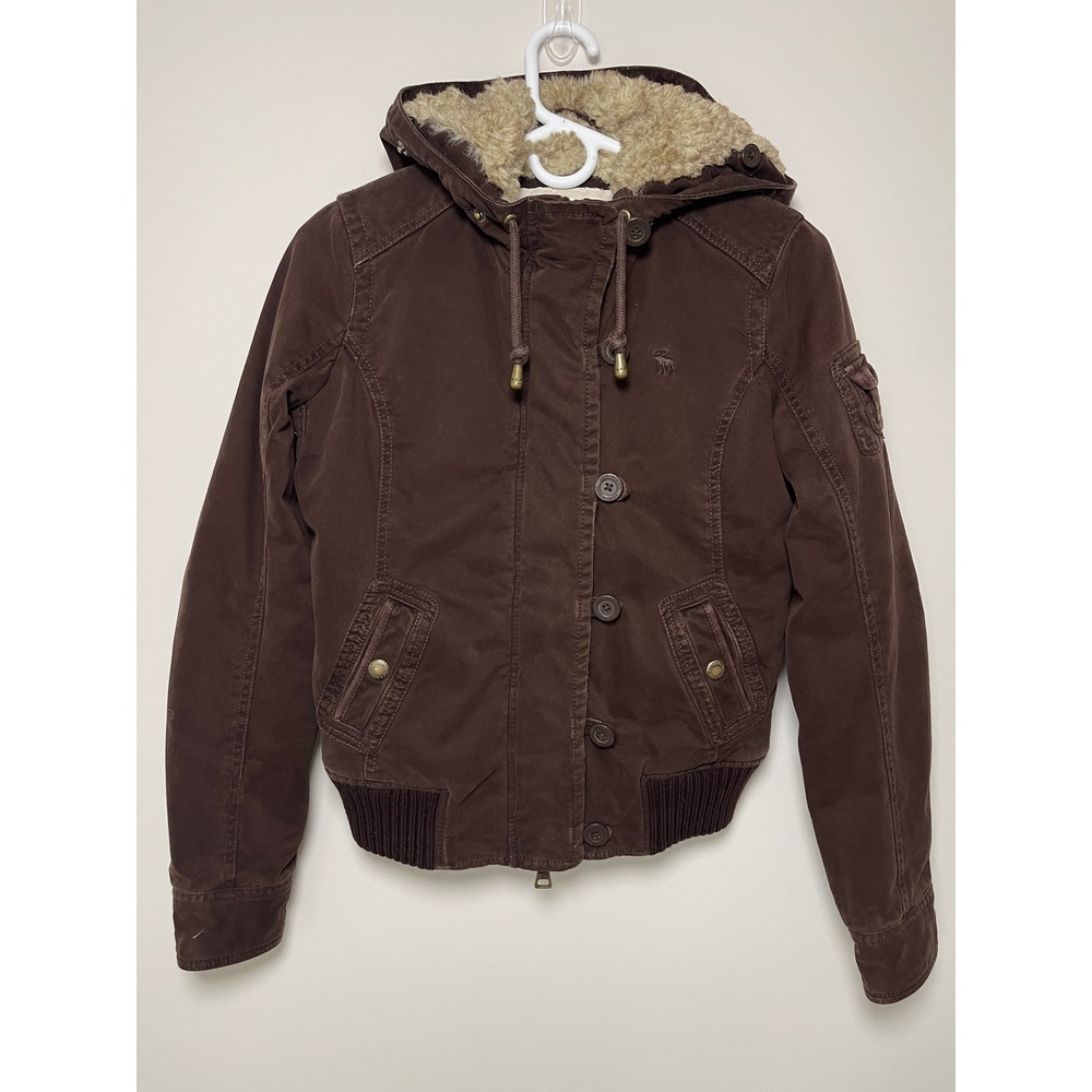 Vintage Y2K Abercrombie & Fitch Brown Canvas Bomber Jacket S Faux Fur Lined